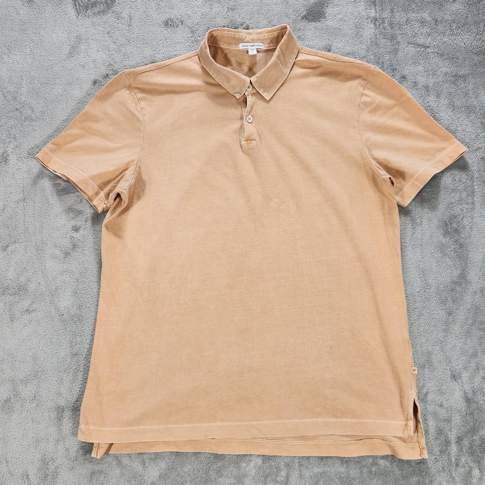 James Perse Polo Shirt Mens‎ Large Beige Standard Jersey Casual Made In USA